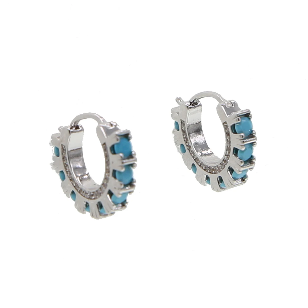 circle hoop earring for women trendy jewelry high quality gold silver color pave turquoises cz stone earrings