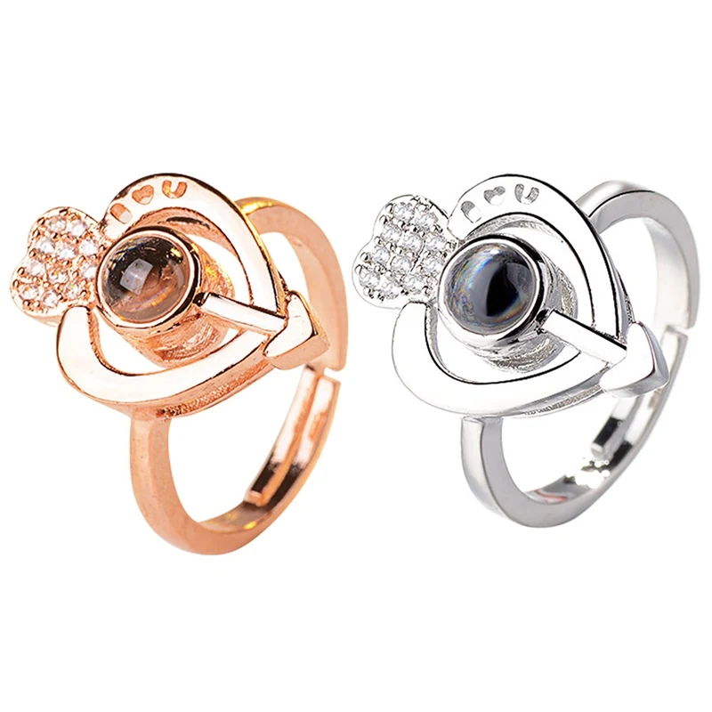 

Heart-shaped Memory Engagement Ring Female 100 Kinds I Love You Language Lovers Projection Couple Jewelry Accessories