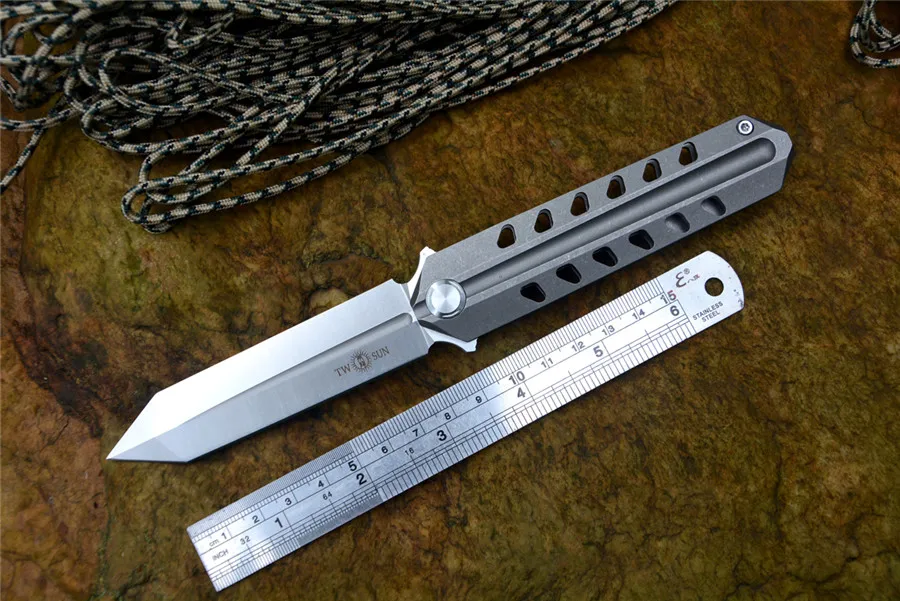 

TS52 Boot Knife Flipper Open D2 Blade Titanium Handle Twosun Folding Knife For Hunting Survival