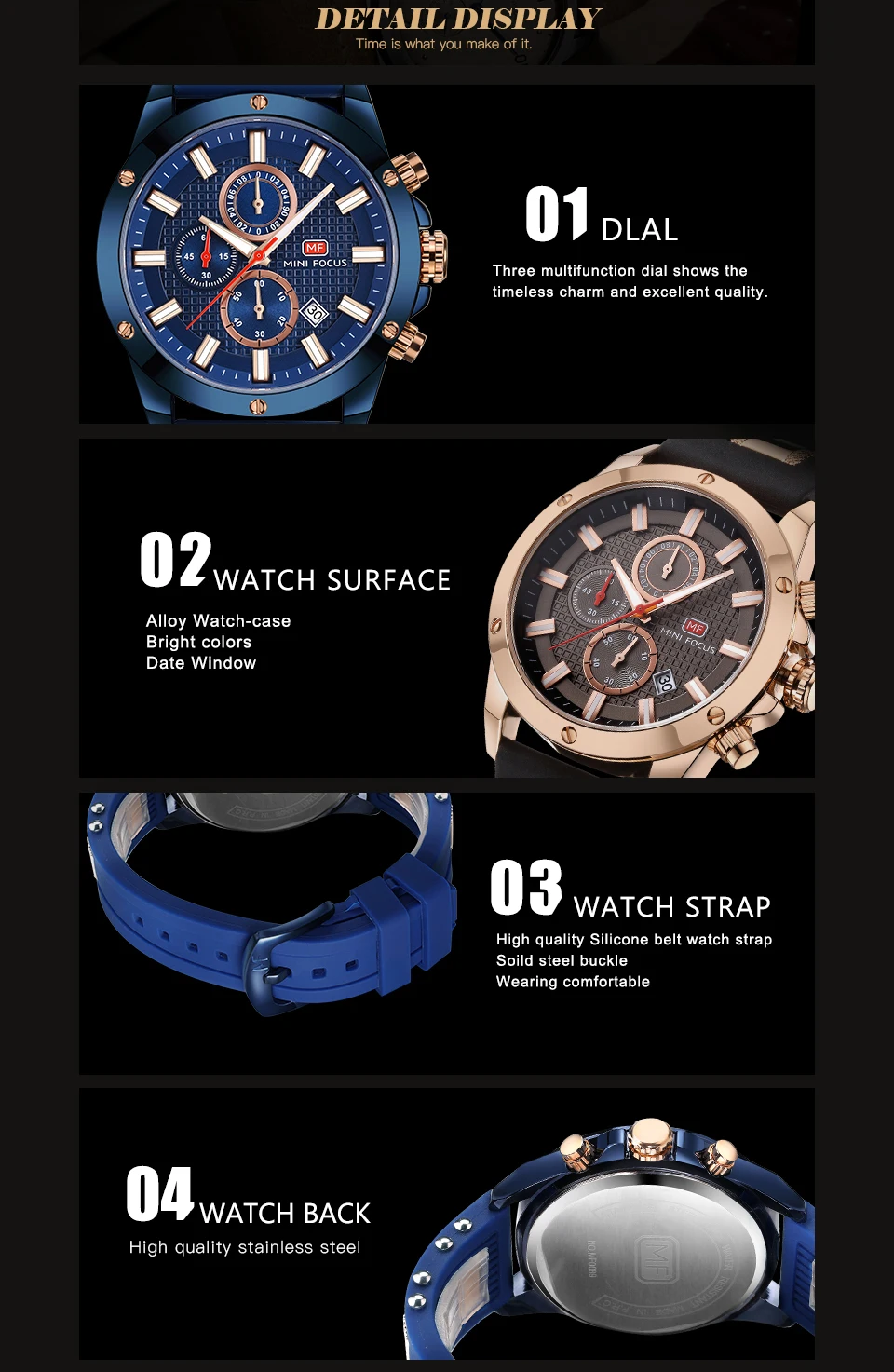 MINI FOCUS Chic Marine Men Quartz Analog Watch 3D Bolt Design 6 Hands 24H Calendar Rubber Strap Luxury Fashion Clock WITH BOX