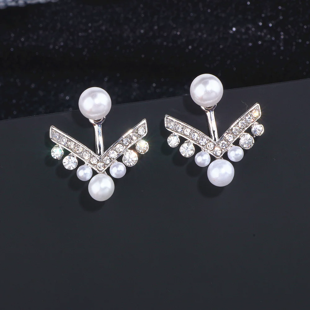

2019 Korean Trendy Imitation Pearl Earrings Brincos For Women Geometry Crystal Hanging After Earring Wedding Party Jewelry WX242