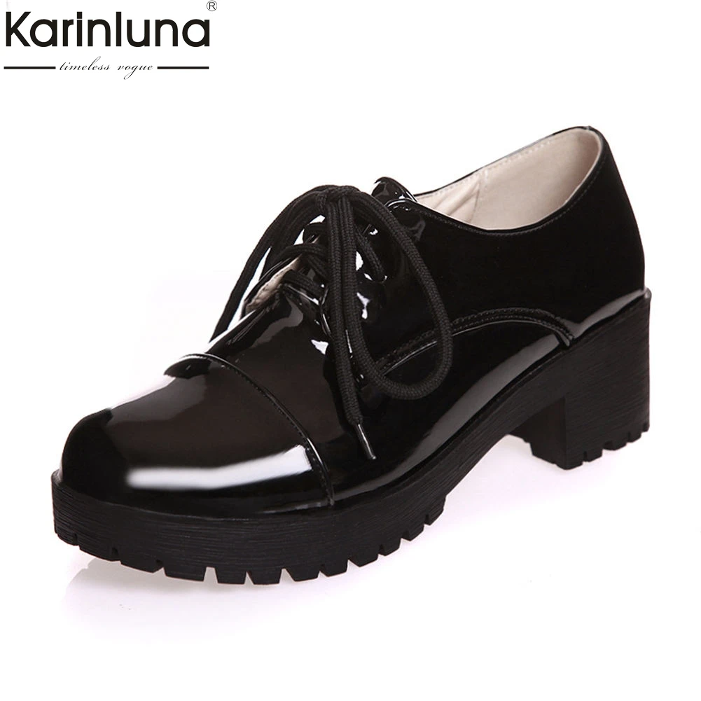 

Big Size 43 Shoes Woman Shoelaces Pumps Comfortable Chunky Heel Female Fashion Round Toe Sweet Casual Women Shoes Footwear 2019
