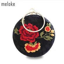 Meloke Высокое качество черные кружевные вечерние сумки с вышивкой розы роскошные круглые сумки для свадебного ужина клатч кошелек