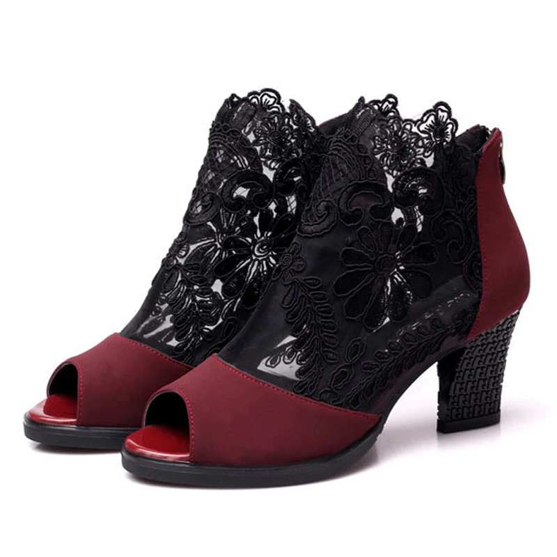 Najtaniej Damskie sandały 2019 modne letnie buty damskie buty na wysokim obcasie hollow mesh seksowne sandały rozmiar 35 43 mujer sandalias