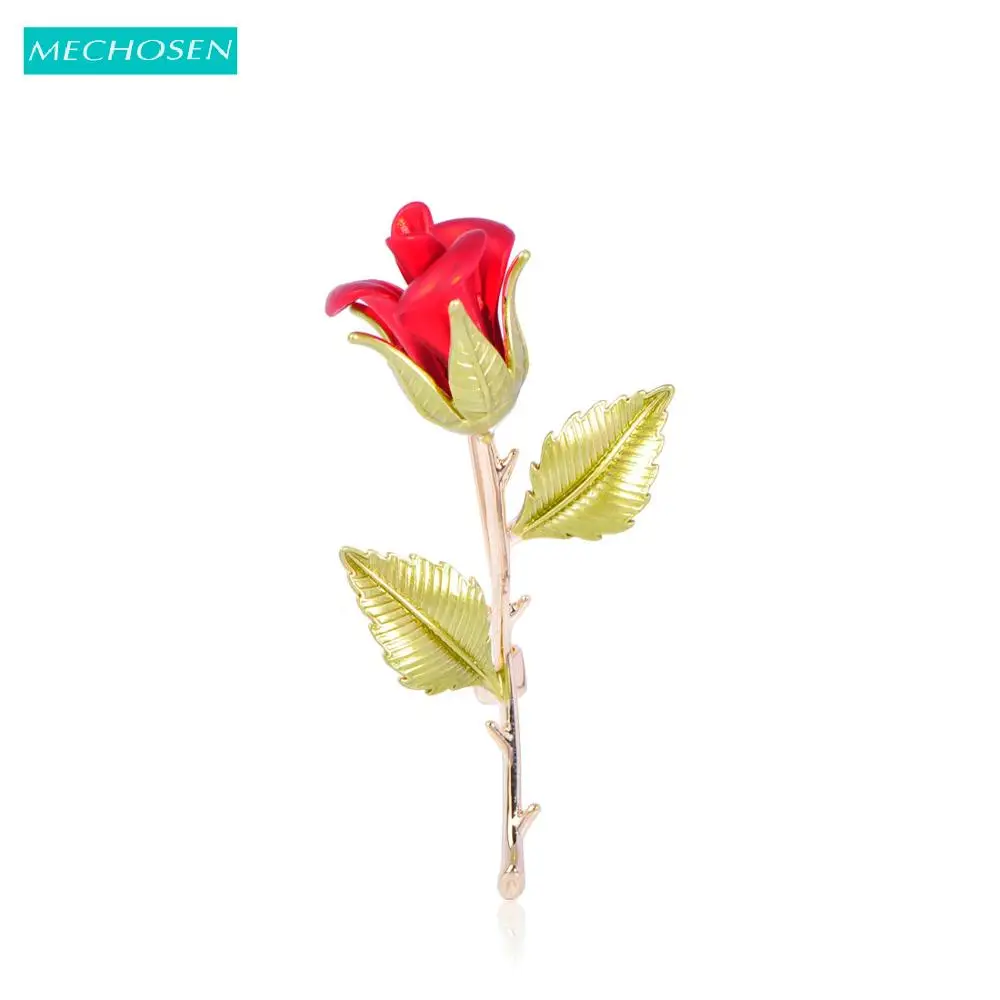 

MECHOSEN Exquisite Red Rose Brooches Enamel Copper Plant Flower Jewelry Women's Party Banquet Dress Lapel Suit Pins Corsage Gift