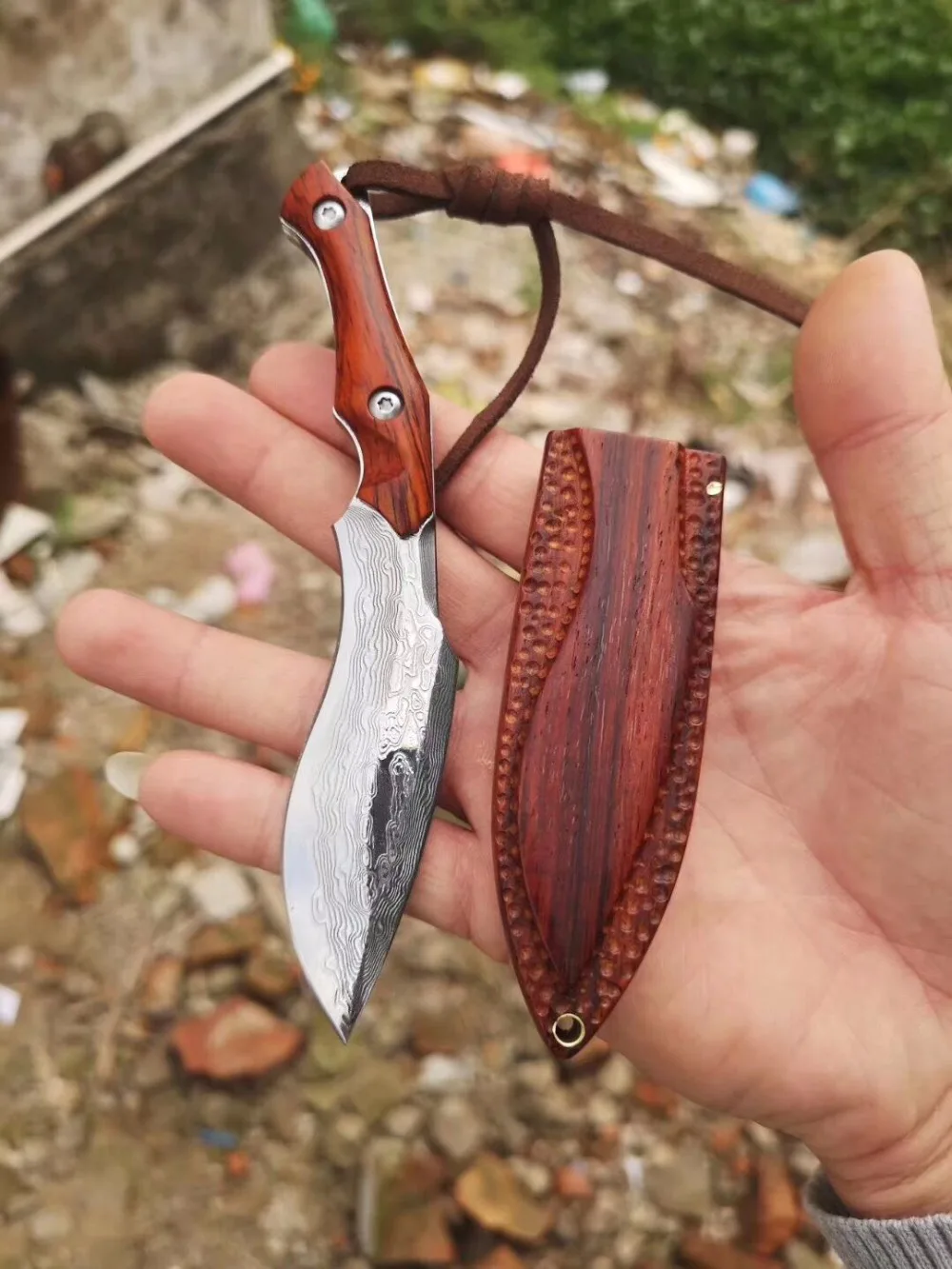 

Damascus straighting Knife Rosewood Handle Camping Hunting Tactical Mini Pocket Knives EDC Outdoor VG10 Collection best gift
