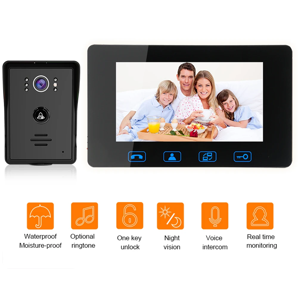 

7 Inch Wired Video Door Phone Intercom lcd Digital Doorbell Door Phone Camera Wired Waterproof Intercom Monitor Doorbell Support