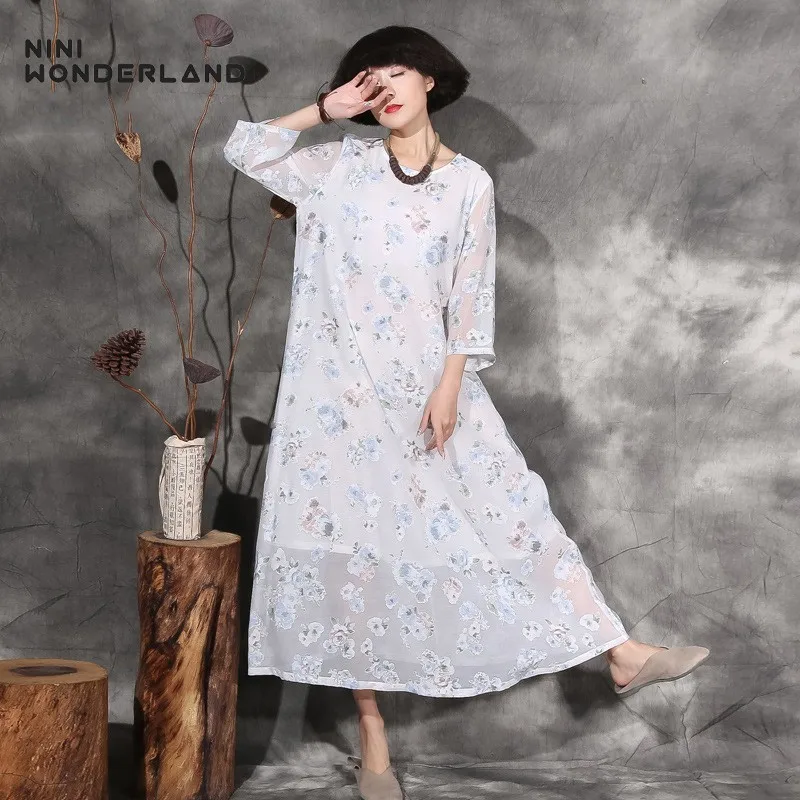 NINI WONDERLAND 2018 осеннее платье с принтом женское Свободное длинное винтажное большой