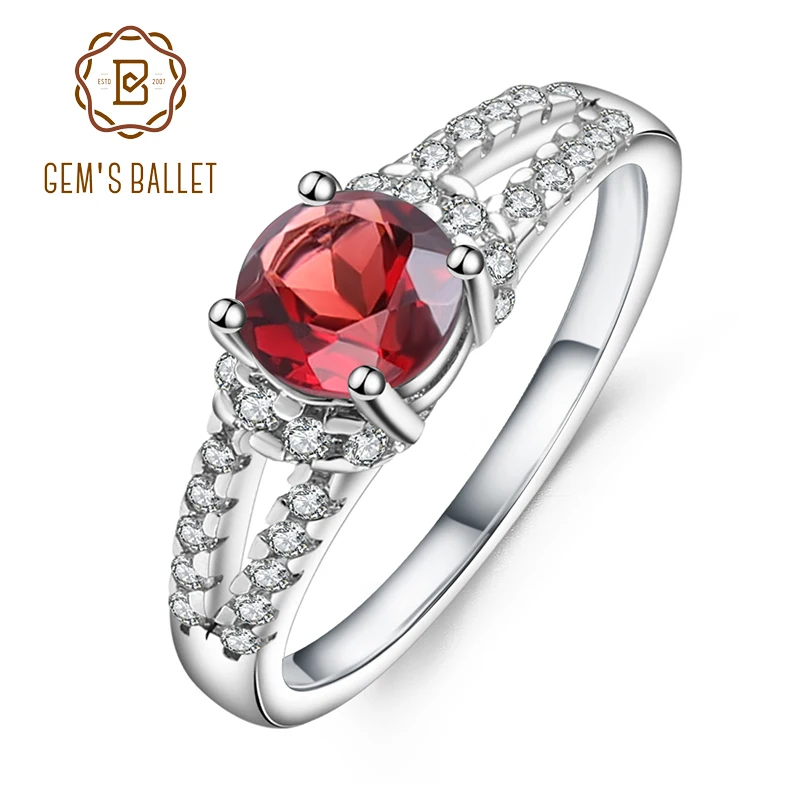 

GEM'S BALLET 1.05Ct Natural Red Garnet Gemstone Ring Genuine 925 Sterling Silver Vintage Promise Rings for Women Fine Jewelry