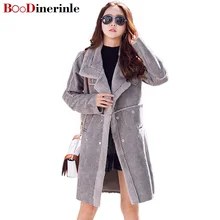 BOoDinerinle меховая замшевая зимняя куртка женская Повседневная Длинная двубортная куртка верблюжья куртка abrigos de cuero mujer S-XXL W001