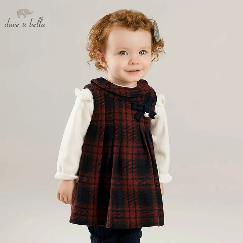 DB8850 Dave Bella Детские платье в клетку без рукавов для девочек осенние платья для детей платье для девочек детский день рождения Эксклюзивное Платье
