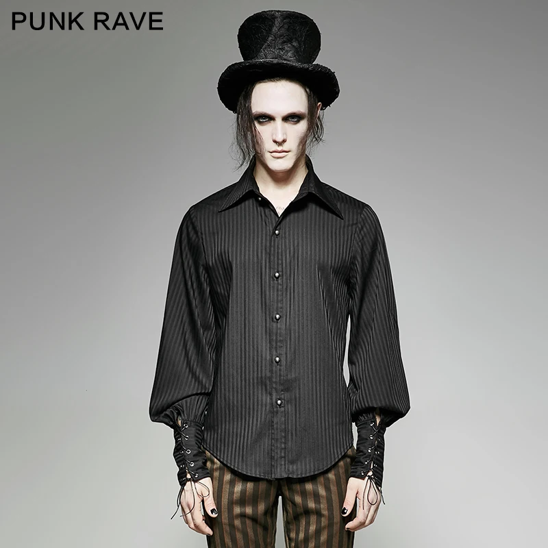 Punk Rave steam punk full sleeve striped font b shirt b font Y 719