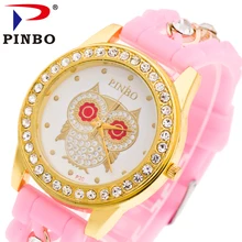 O envio gratuito de New Vestido Casual Coruja Relógio de Quartzo Relogio Feminino de Luxo Diamante Senhoras Relógios De Pulso Das Mulheres Relógio de Forma Silicone