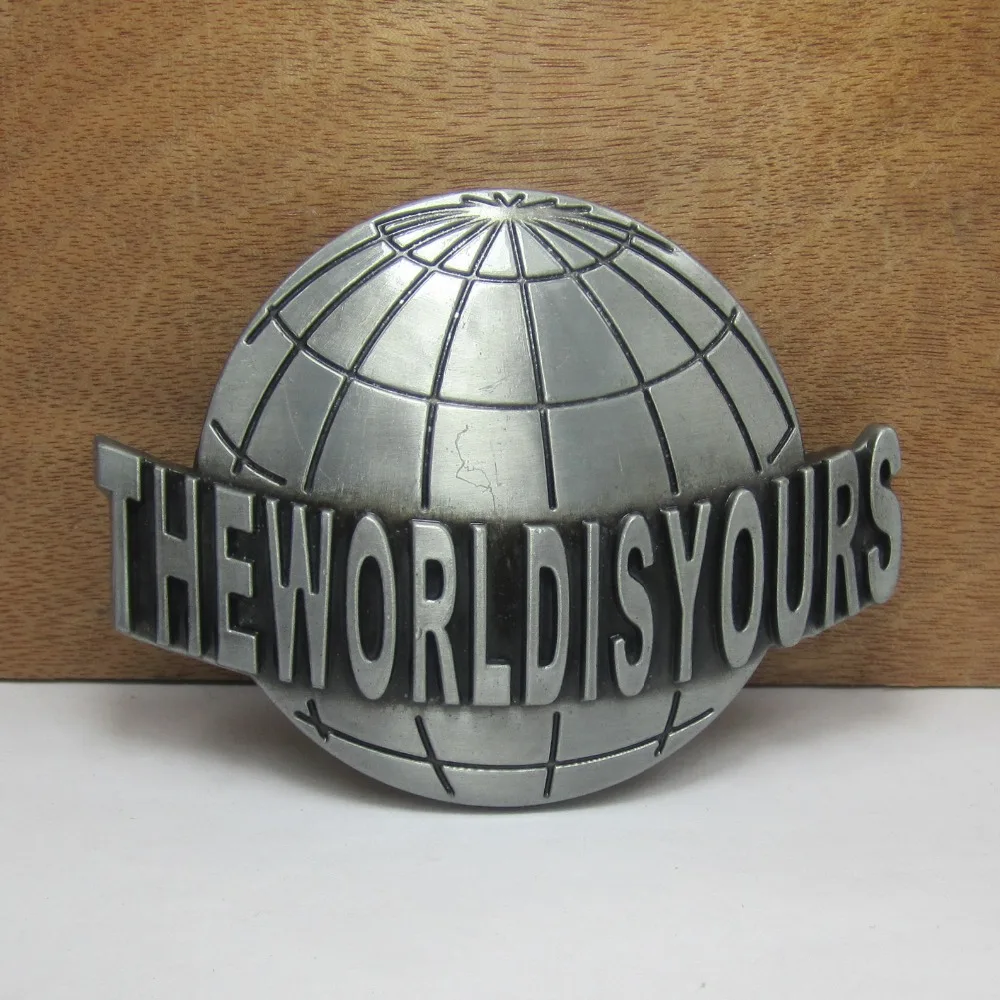 

BuckleClub zinc alloy THE WORLD IS YOURS jeans gift belt buckle for men FP-02492 pewter finish 4cm width loop drop shipping