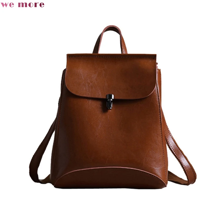 

WE MORE Upgrade 2018 Genuine Leather Backpack Women Bag Oil Wax Cow Leather Vintage Backpacks Female Back Pack Casual Shoulder
