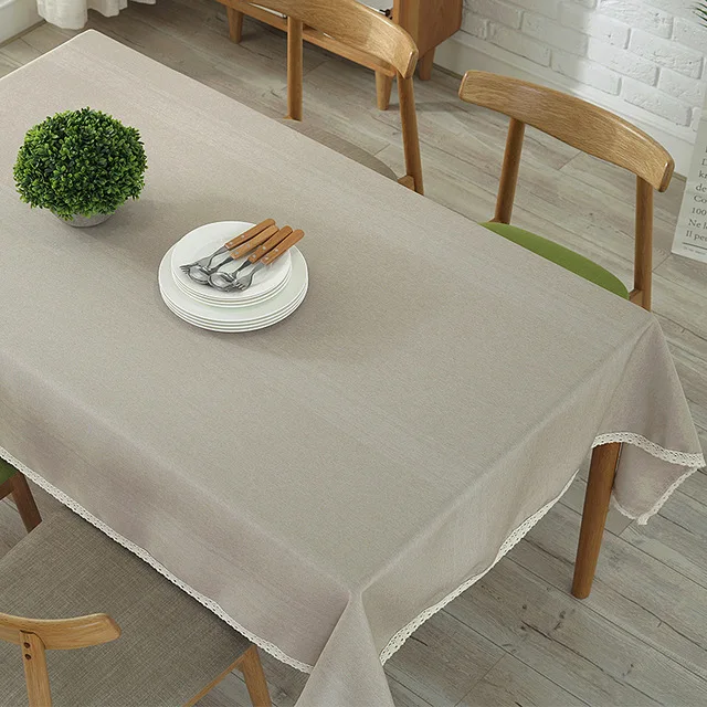 Solid Color Decorative Tablecloth Imitation Linen Lace Table Cloth Dining Table Cover Home Decoration - Цвет: cream color