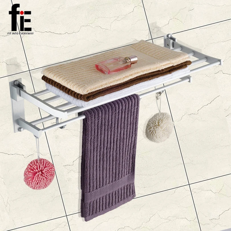 fiE Foldable Aluminum Towel Bar Set Rack Tower Holder Hanger Bathroom