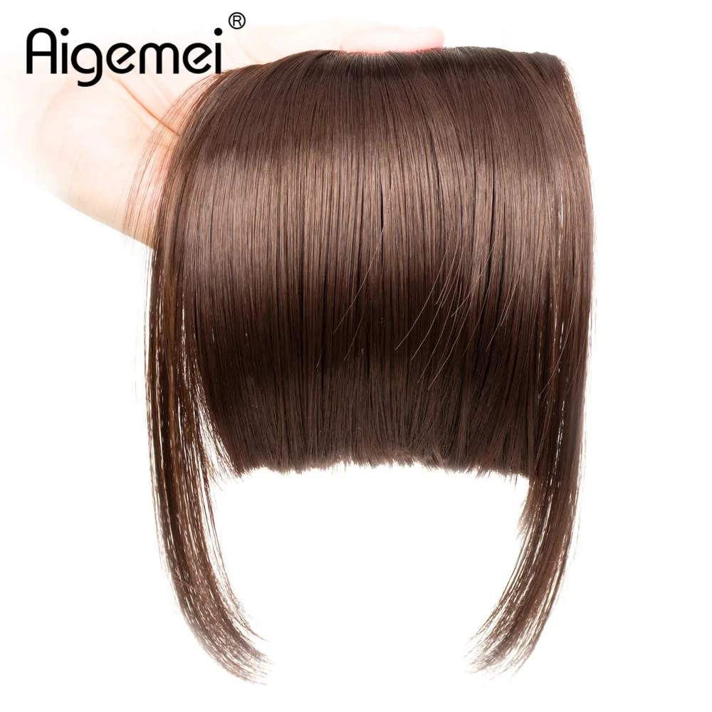 Aigemei, заколка для волос, челка, шиньон на заколках, волосы для наращивания, термостойкие, синтетические, тупые челки, шиньон, 10 цветов