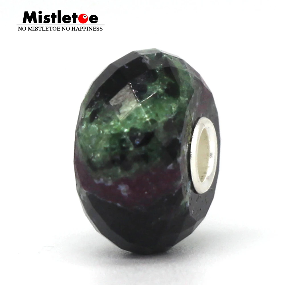 

Mistletoe 925 Sterling Silver Faceted Natural Red & Green Stone Charm Bead Fit European Troll 3.0mm Bracelet Jewelry