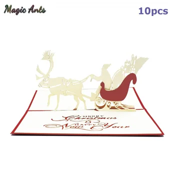 

10 Pack Merry Christmas Santa Claus Pop-Up Cards with envelope Stickers Laser Cut New Year Greeting Cards Gifts Card Handmade