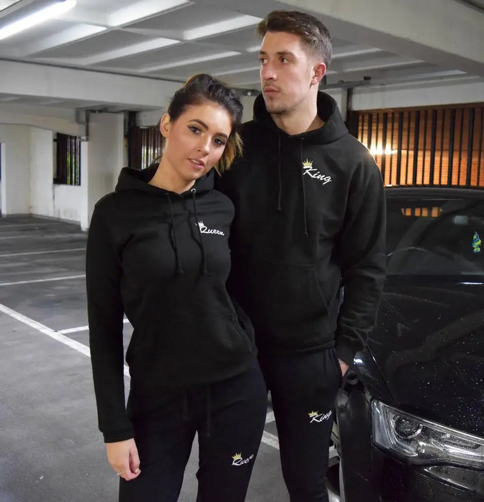 

High Quality Spring Autumn New Cotton Letter Print King Queen Couple Set Long Sleeved Suit Men and Women Casual Homewear Lover