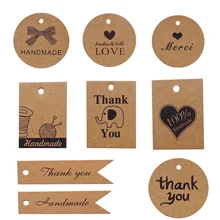 Étiquettes cadeaux Merci Kraft, 100 pièces, étiquette ronde en papier, faite à la main, décoration de fête de mariage, étiquettes de prix à suspendre
