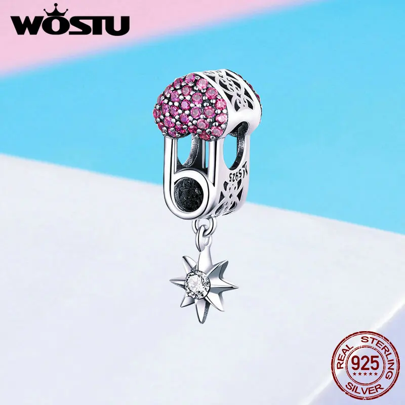 WOSTU 925 пробы Серебряный любовный зажим сердце талисманы CZ шарик подходит браслет кулон для женщин DIY Изготовление ювелирных изделий FIC1130
