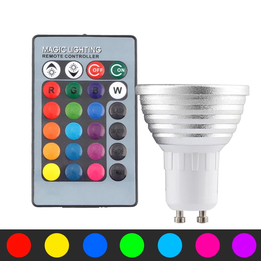 

AC-DC 220V 12V LED Lamp E27 MR16 GU1 3W RGB Bulb smart led light e27 12v leds lamp 24Key Remote Light-emitting diode Spotlight