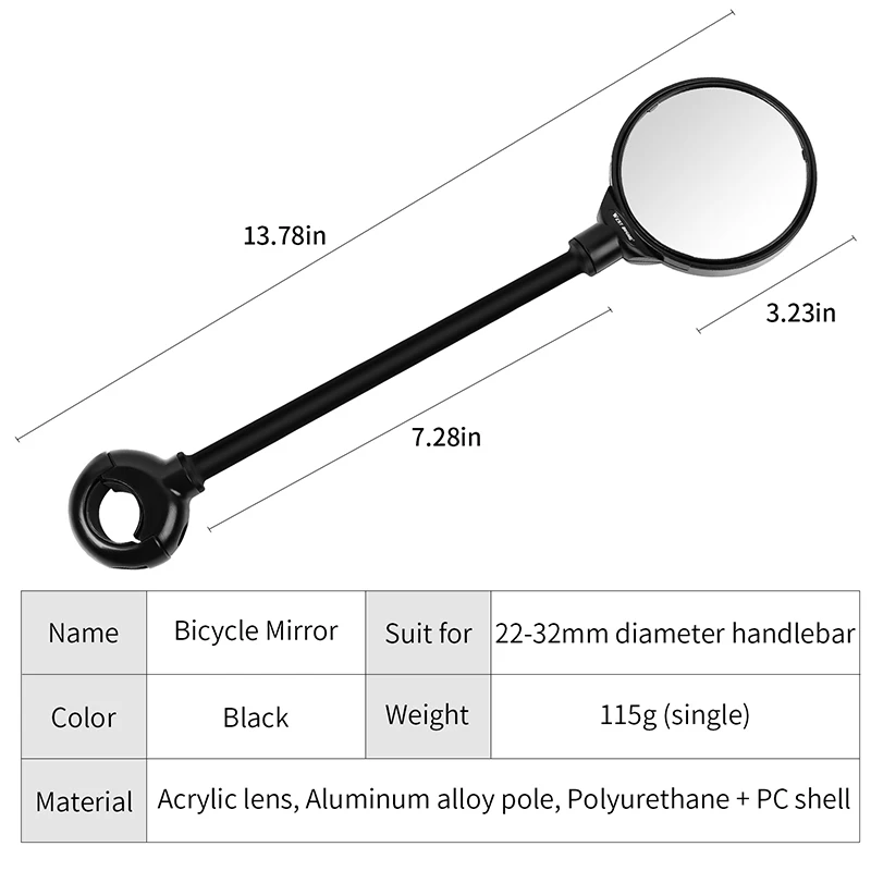 WEST BIKING Aluminum Alloy Bike Mirror Convex 22-32mm Diameter Handlebar Bicycle Rear View Road Mountain Bicycle Rear Mirror WEST BIKING Aluminum Alloy Bike Mirror Convex 22-32mm Diameter Handlebar Bicycle Rear View Road Mountain Bicycle Rear Mirror