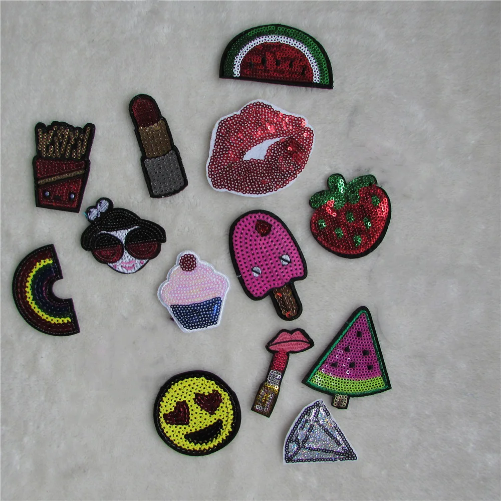 

New Arrival paillette cartoon pattern hot melt adhesive applique embroidery patches stripes DIY clothing accessory 1pcs sell