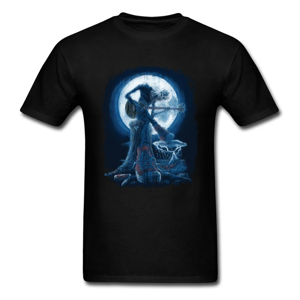 Design Prevailing Adult T Shirts O Neck Short Sleeve Pure Cotton Tops & Tees Birthday Tops & Tees Drop Shipping Full Moon Shines On Old Guitarist Blues black