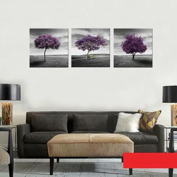 

3 Piece Tree Landscape Painting Modern Wall Art Home Decoration Purple Tree Living Room Oil Painting on Canvas