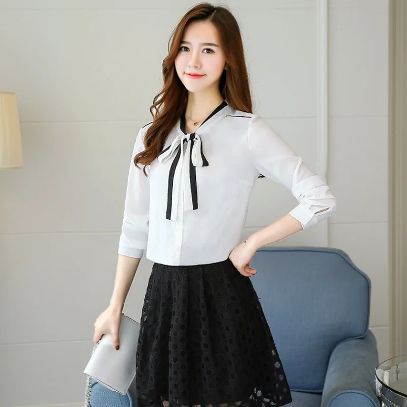Blusas 2019 женская рубашка OL Professional с длинным рукавом Лук рубашка Женский v-образным вырезом шифоновая блузка рубашка