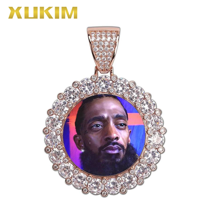 

PH057F Xukim Jewelry Custom Picture Photo Memory Medal Gold Hip Hop Jewelry Iced Out Pendant Necklace