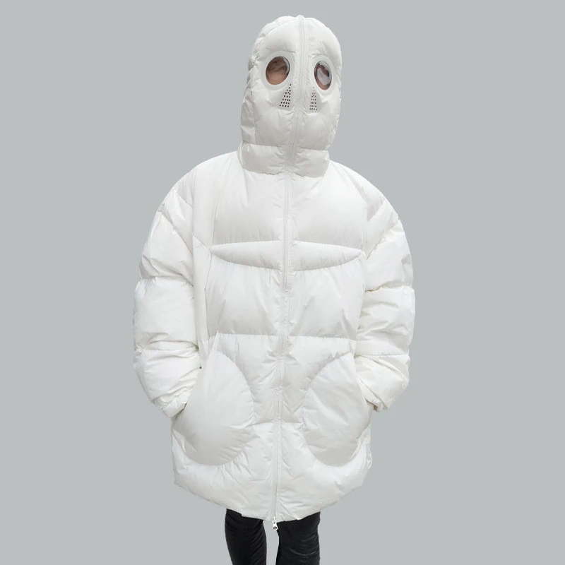 

Winter Coat Women Loose Parka Full Face Cap Hooded Thick Parka Plus Size Women's Jacket White Black Funny Personality Alien Coat