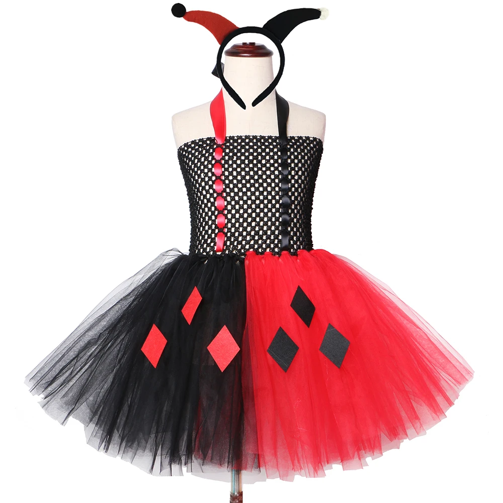 Платье-пачка для девочек «Харли Куинн»; цвет черный, красный; нарядное детское платье на день рождения для девочек; Детский костюм-пачка для карнавала, Хэллоуина