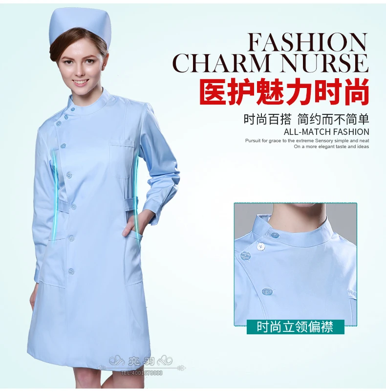 Медсестра зима с длинным рукавом равномерное женский белый Косметическая пудра Синий Летняя одежда с длинными рукавами пальто медсестра