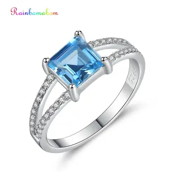 

Rainbamabom Trendy 925 Solid Sterling Silver Aquamarine Gemstone Wedding Engagement Diamonds Ring Women Fine Jewelry Wholesale