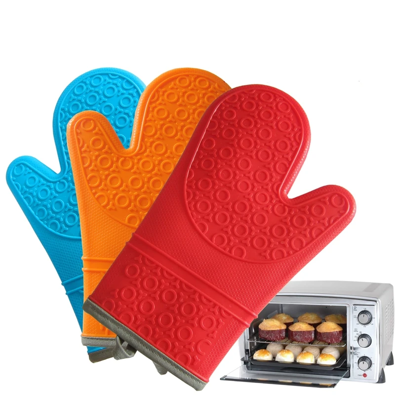 

1PC Thick Insulation Silicone Oven Glove Non-slip Silicone Glove Microwave Oven Mitt Cotton Baking Glove Pot Holder Kitchen Tool
