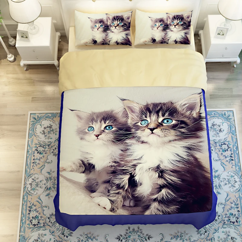 3D Oil twin size cat bed linen 3/4pc duvet cover without