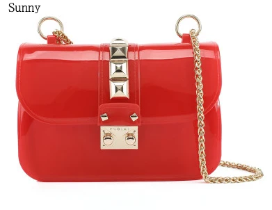 Women rivet flap mini bag chain jelly candy color party handbag crossbody messenger purse bags