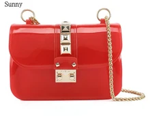 Women rivet flap mini bag chain jelly candy color party handbag crossbody messenger purse bags