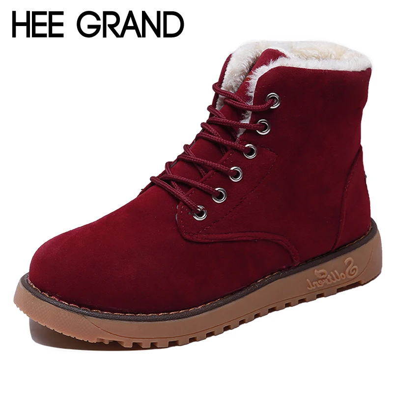 

HEE GRAND Faux Suede Women Winter Warm Ankle Boots Lace Up Casual Shoes Women Gladiator Round toe Women Flats Shoes XWX6762