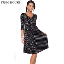 YJSFG женская одежда размера плюс, лето-осень, офисные платья в горошек, винтажная туника, эластичное платье для беременных