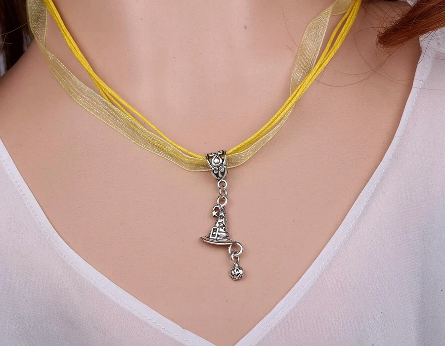 Magic Hat Cap Necklace Pendant Silk Organza Ribbon Necklace Vintage