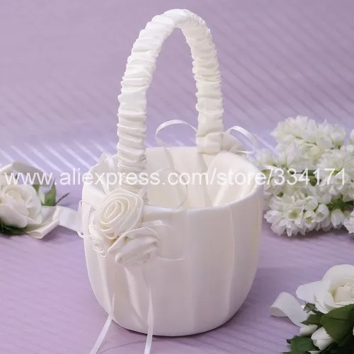 free shipping Flower Basket Decorative White Silk Roses wedding