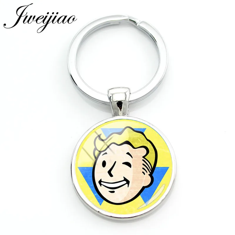 

JWEIJIAO Fashion Fallout Shelter Charm Key Chain Pendant Key Ring Glass Cabochon Dome Picture Custom Jewelry Gift FS17