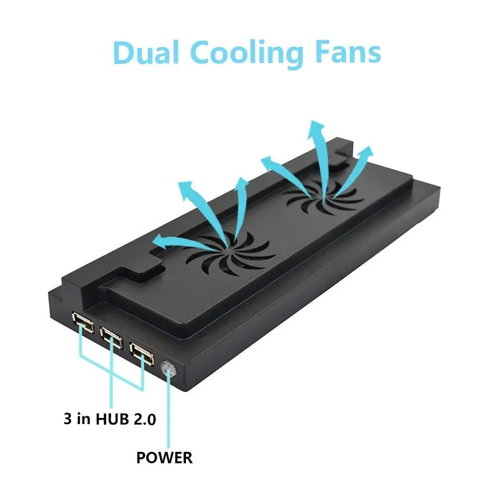  Vertical Stand with Cooling Fan for Xbox one S/Slim 3 USB Ports Hub Vertial Cooling Base/Dock for X