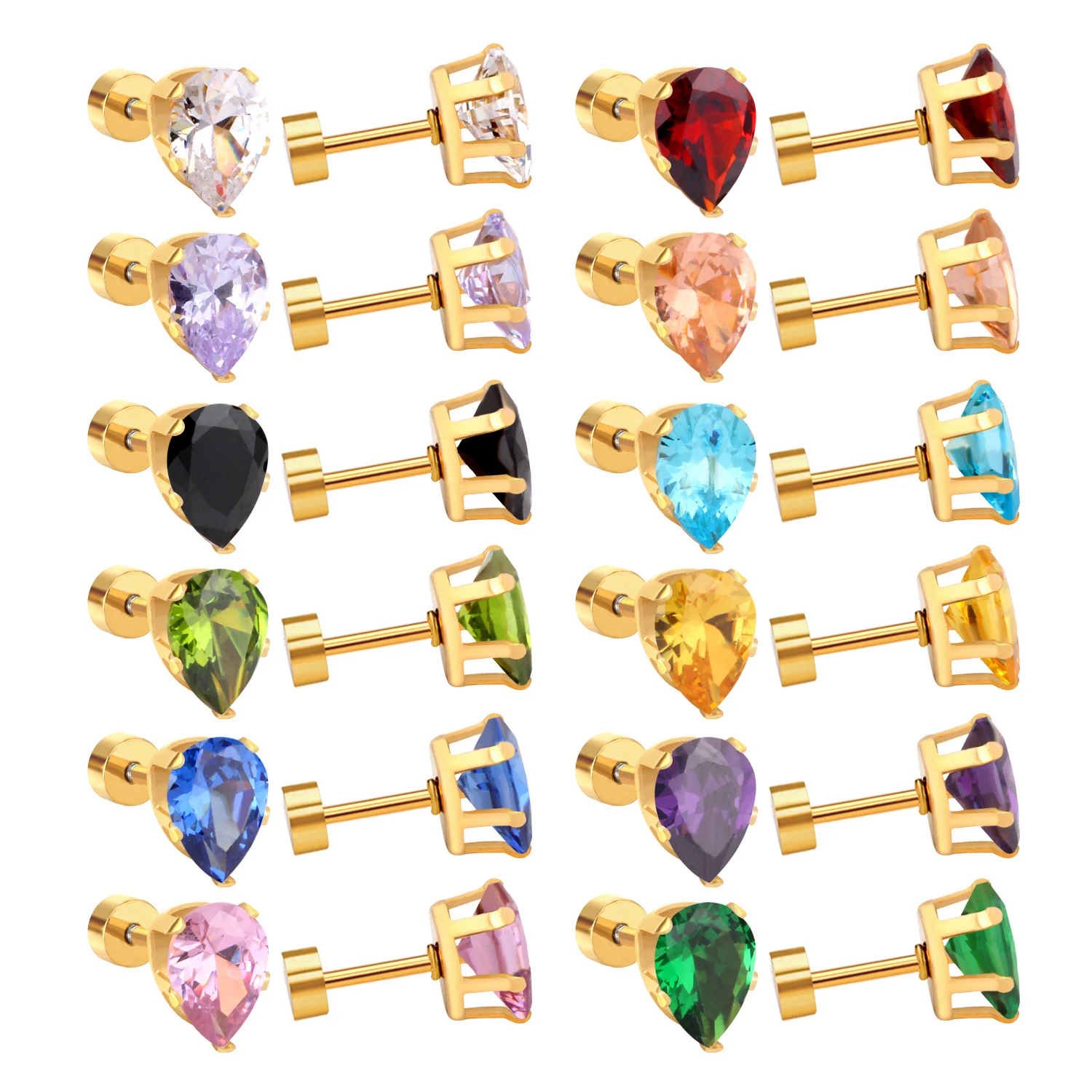 2017 Brand New Gold Drop Shaped Mixed Crystal Plug Earring For Women