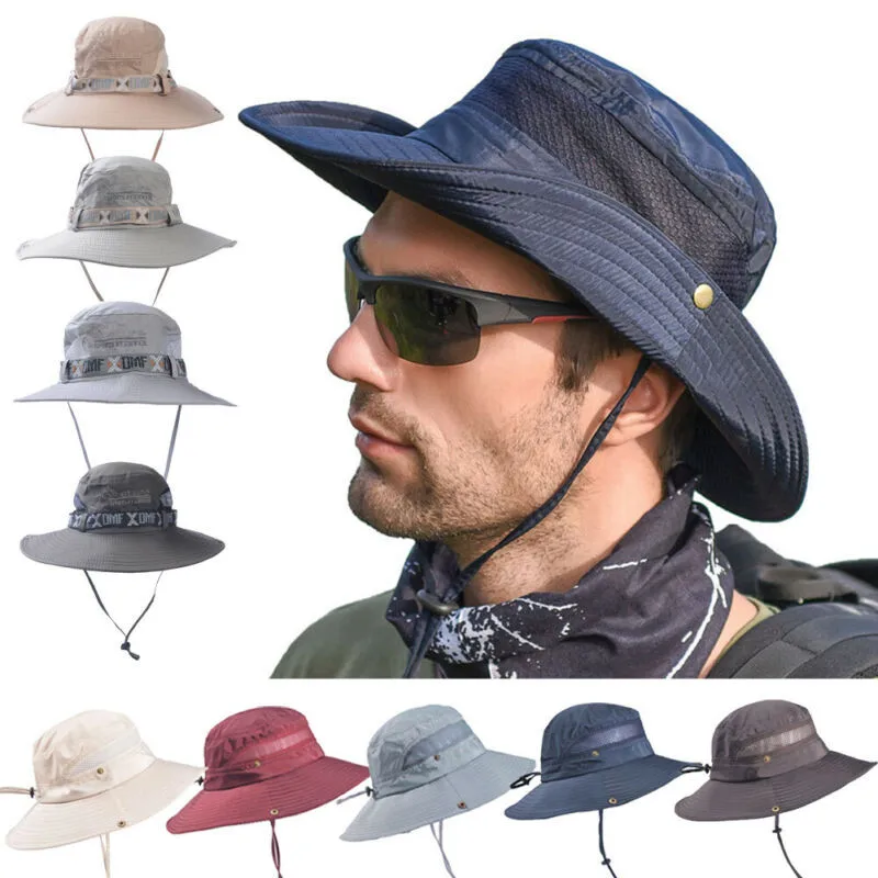 

Western Cowboy Hats For Men Summer Retro Mesh Breathable Men Bucket Hats Holiday Beach Hats Men Wind Rope Fixed Hiking Cap Men